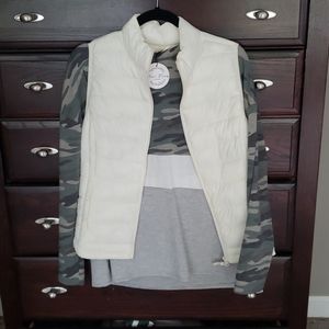 Love Tree cream packable vest & Luna camo shirt